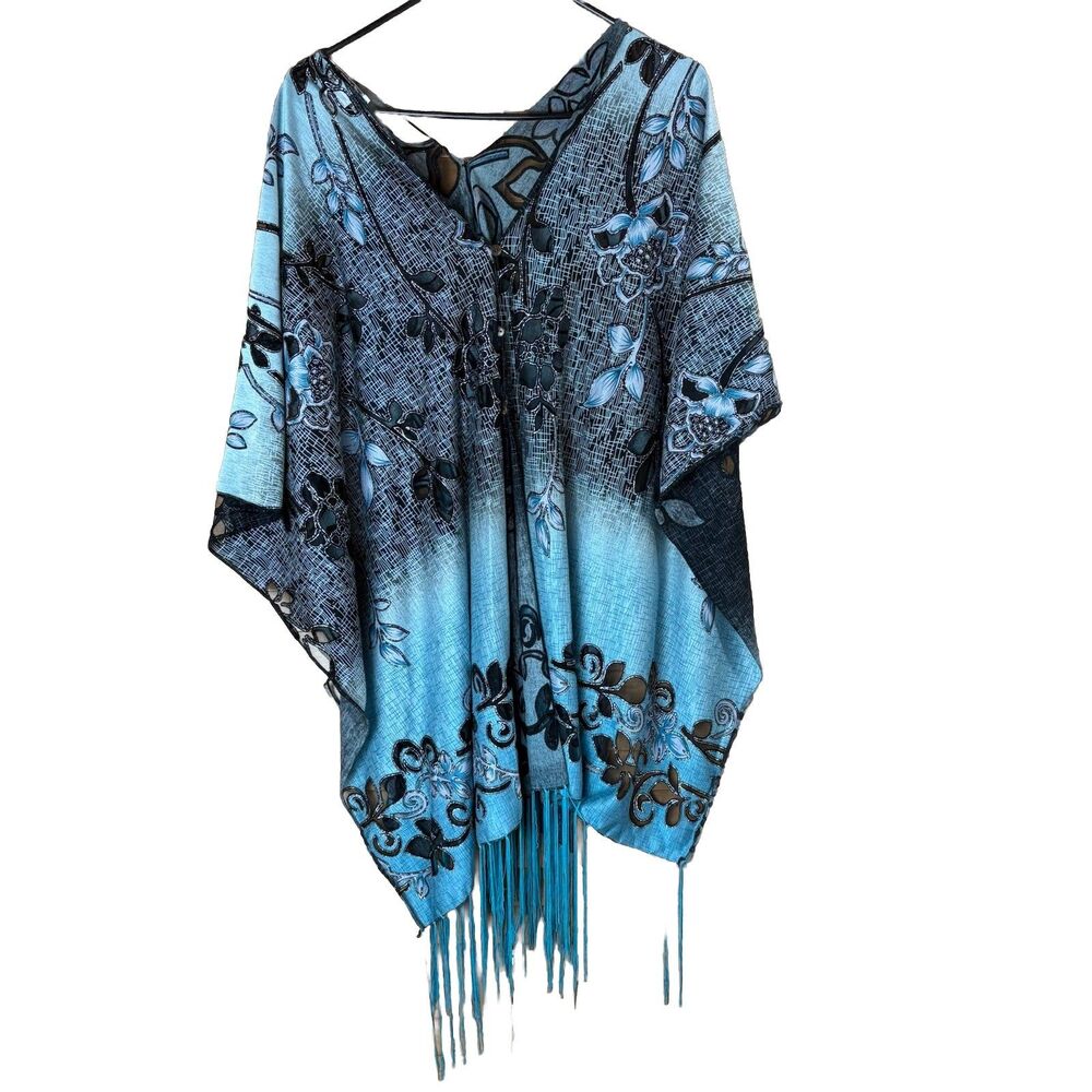 Kokomo Vacation Wrap Swim Cover Sheer Top  Women’s One Size Blue Black